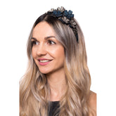 Bentita 3D Floricele Cristale Blue Gri